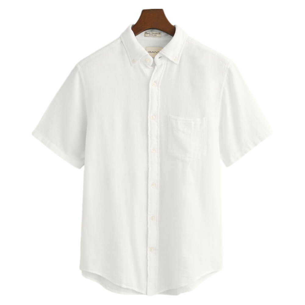 GANT Regular Fit Textured Cotton Linen Short Sleeve Shirt